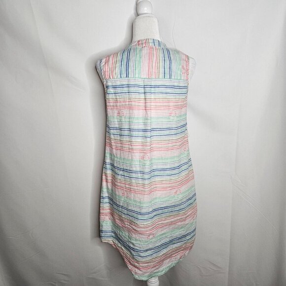 Hiho Rainbow Striped Print Small Linen Dress Sleeveless Pastel Shift Dress - Picture 3 of 7